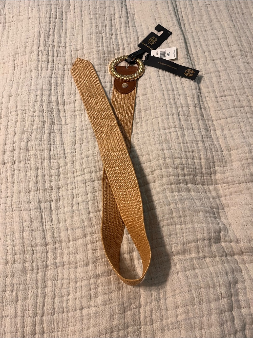 House of Harlow 1960 Woven Tan Belt with Gold Braided Ring M